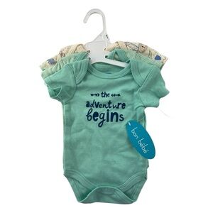 Bon Bebe Boys 3 Piece Set Onsies Bodysuit Set Green Tiger Size 0-3 Months NWT